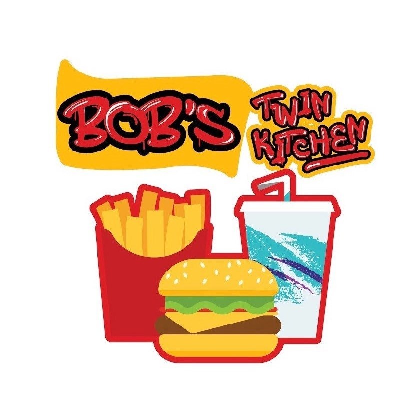 The full Bob's Twin Kitchen logo: the name over a box of fries, a burger and a cup